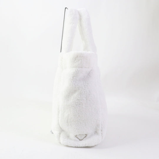 PRADA Tote Bag 1BG130 Terry (pile fabric) White Black , BIANCO NERO SPUGNA Women Used Authentic