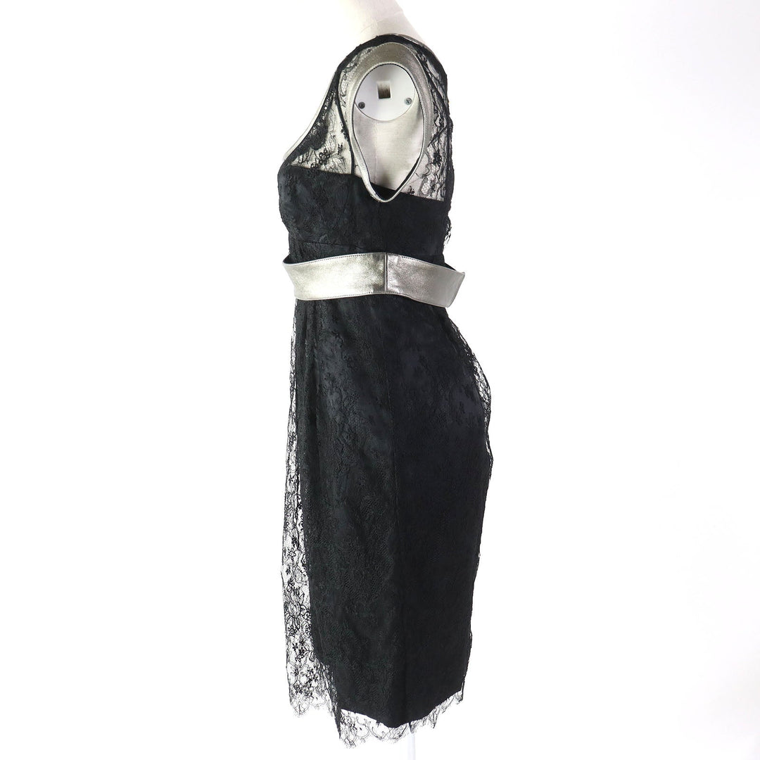 DOLCE&GABBANA one piece Outer: 50% rayon, 40% nylon, 10% lambskin; Lining: 100% silk Black Silver Women 38 Used Authentic