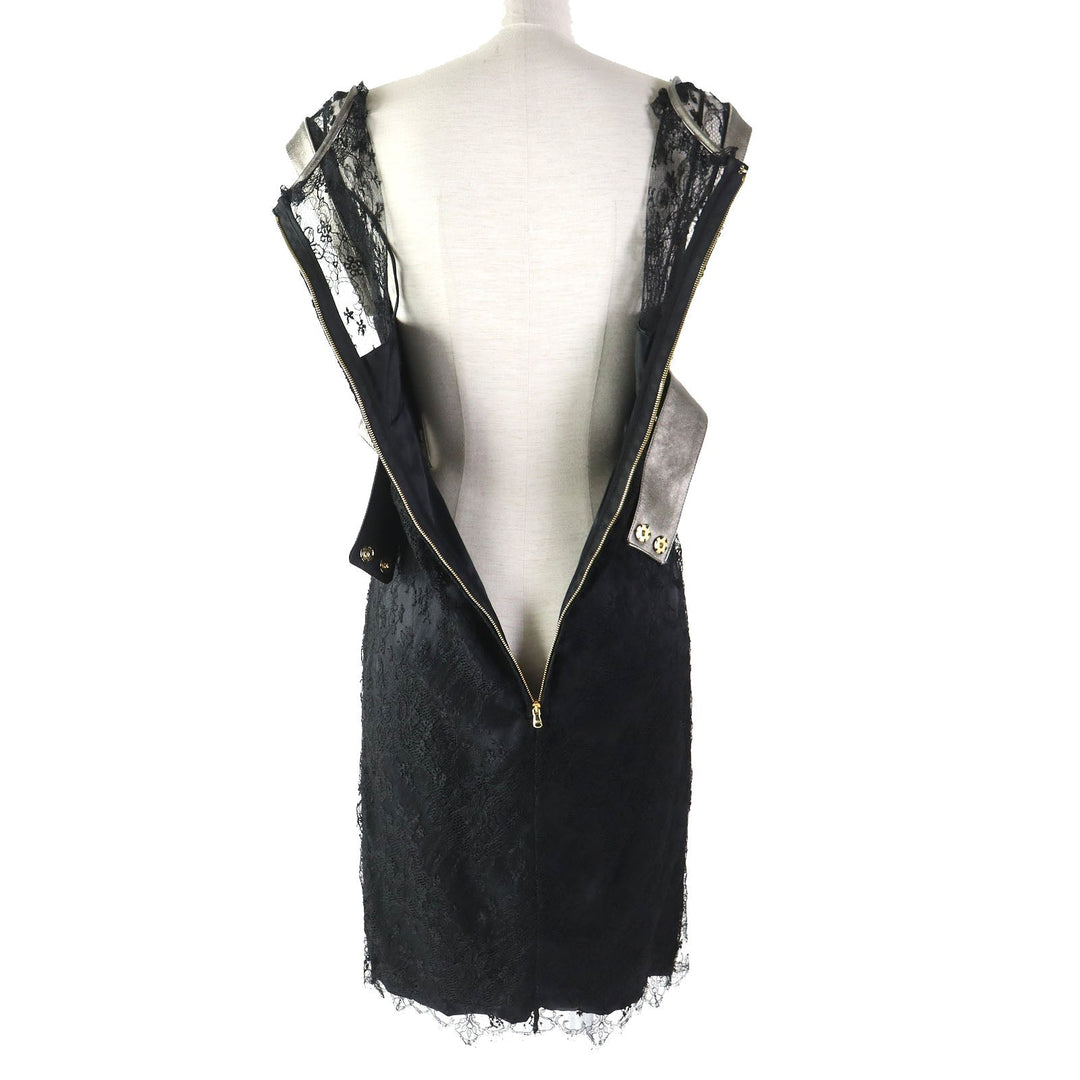DOLCE&GABBANA one piece Outer: 50% rayon, 40% nylon, 10% lambskin; Lining: 100% silk Black Silver Women 38 Used Authentic