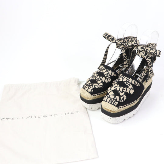 Stella McCartney Leather shoes 800159 Fabric, Canvas Black beige Gaia Women 35 Used Authentic