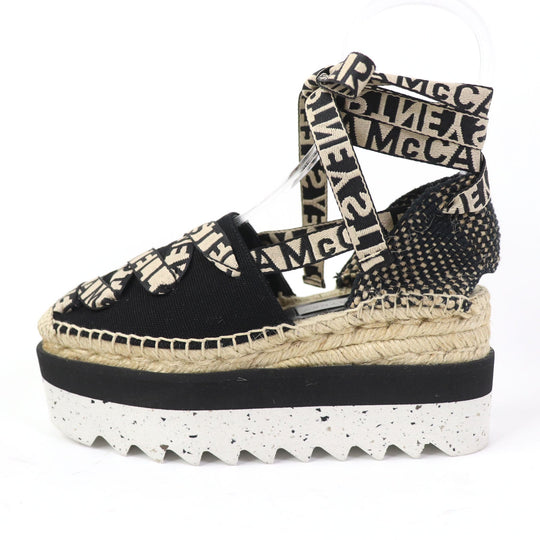 Stella McCartney Leather shoes 800159 Fabric, Canvas Black beige Gaia Women 35 Used Authentic