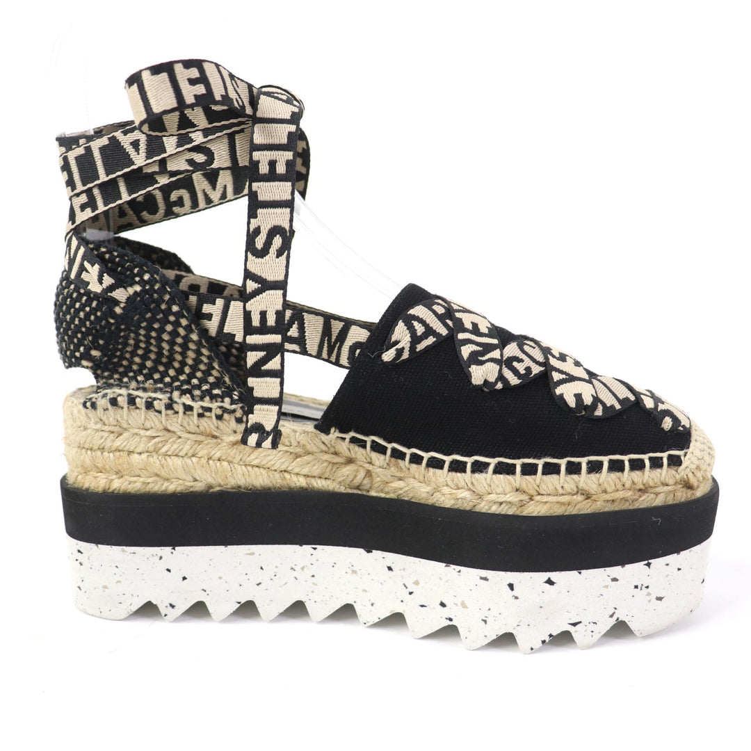 Stella McCartney Leather shoes 800159 Fabric, Canvas Black beige Gaia Women 35 Used Authentic