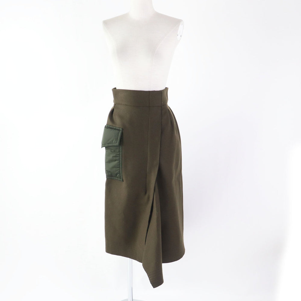 MONCLER Tight Skirt Outer: 75% wool, Outer: 25% nylon, Lining: 56% acetate, Lining: 44% rayon, Part: 100% nylon Khaki type GONNA Women 40 Used Authentic