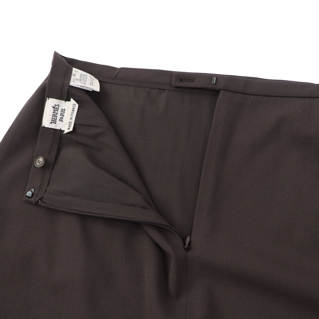 HERMES Tight Skirt Outer: 97% wool, Outer: 3% polyurethane, Lining: 94% silk, Lining: 6% polyurethane Brown Women 42 Used Authentic