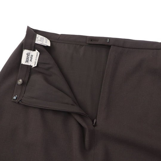 HERMES Tight Skirt Outer: 97% wool, Outer: 3% polyurethane, Lining: 94% silk, Lining: 6% polyurethane Brown Women 42 Used Authentic