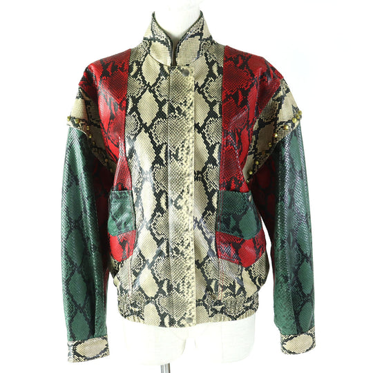GUCCI Bomber jacket 539488 Main: Cowhide Leather: Sheepskin Lining: 100% Silk Decoration: Brass Beige green red Women 38 Used Authentic