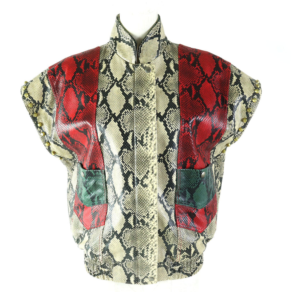 GUCCI Bomber jacket 539488 Main: Cowhide Leather: Sheepskin Lining: 100% Silk Decoration: Brass Beige green red Women 38 Used Authentic
