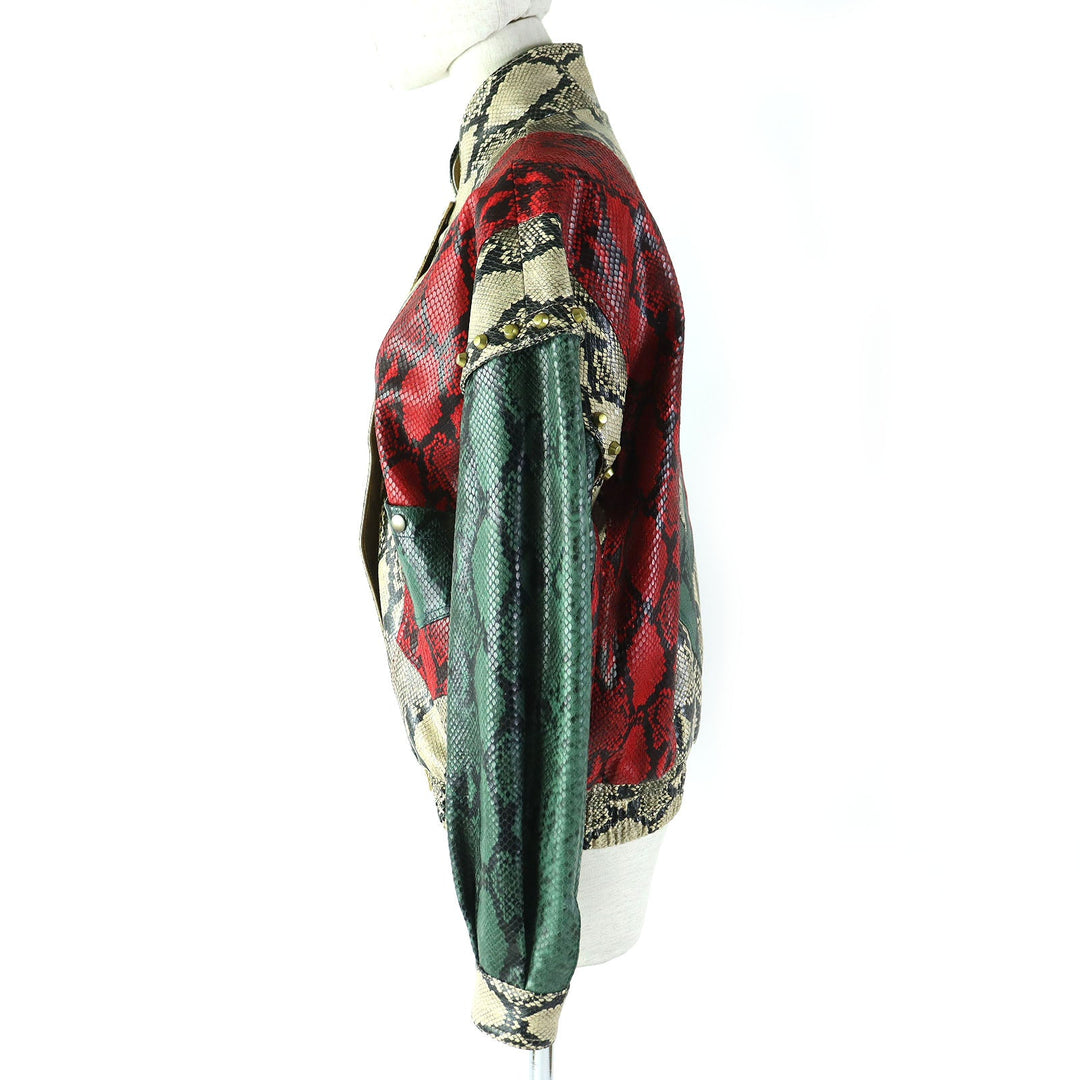 GUCCI Bomber jacket 539488 Main: Cowhide Leather: Sheepskin Lining: 100% Silk Decoration: Brass Beige green red Women 38 Used Authentic