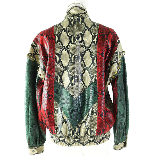 GUCCI Bomber jacket 539488 Main: Cowhide Leather: Sheepskin Lining: 100% Silk Decoration: Brass Beige green red Women 38 Used Authentic