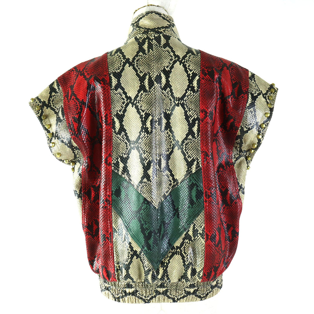 GUCCI Bomber jacket 539488 Main: Cowhide Leather: Sheepskin Lining: 100% Silk Decoration: Brass Beige green red Women 38 Used Authentic