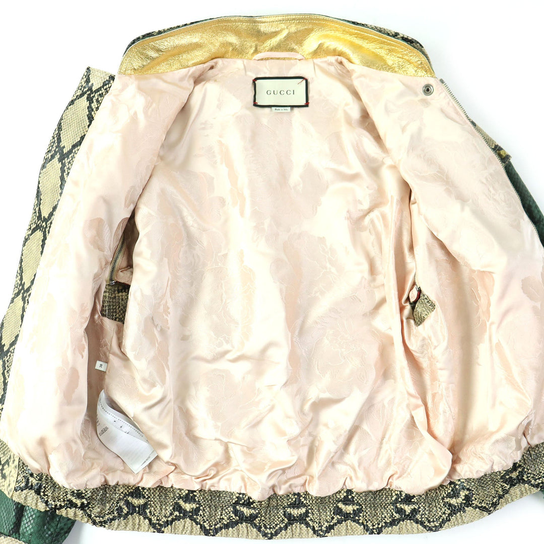 GUCCI Bomber jacket 539488 Main: Cowhide Leather: Sheepskin Lining: 100% Silk Decoration: Brass Beige green red Women 38 Used Authentic