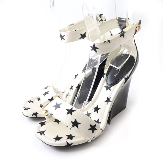 LOUIS VUITTON Sandals Main: Technical satin White black Stellar Line Women 37 1/2 Used Authentic