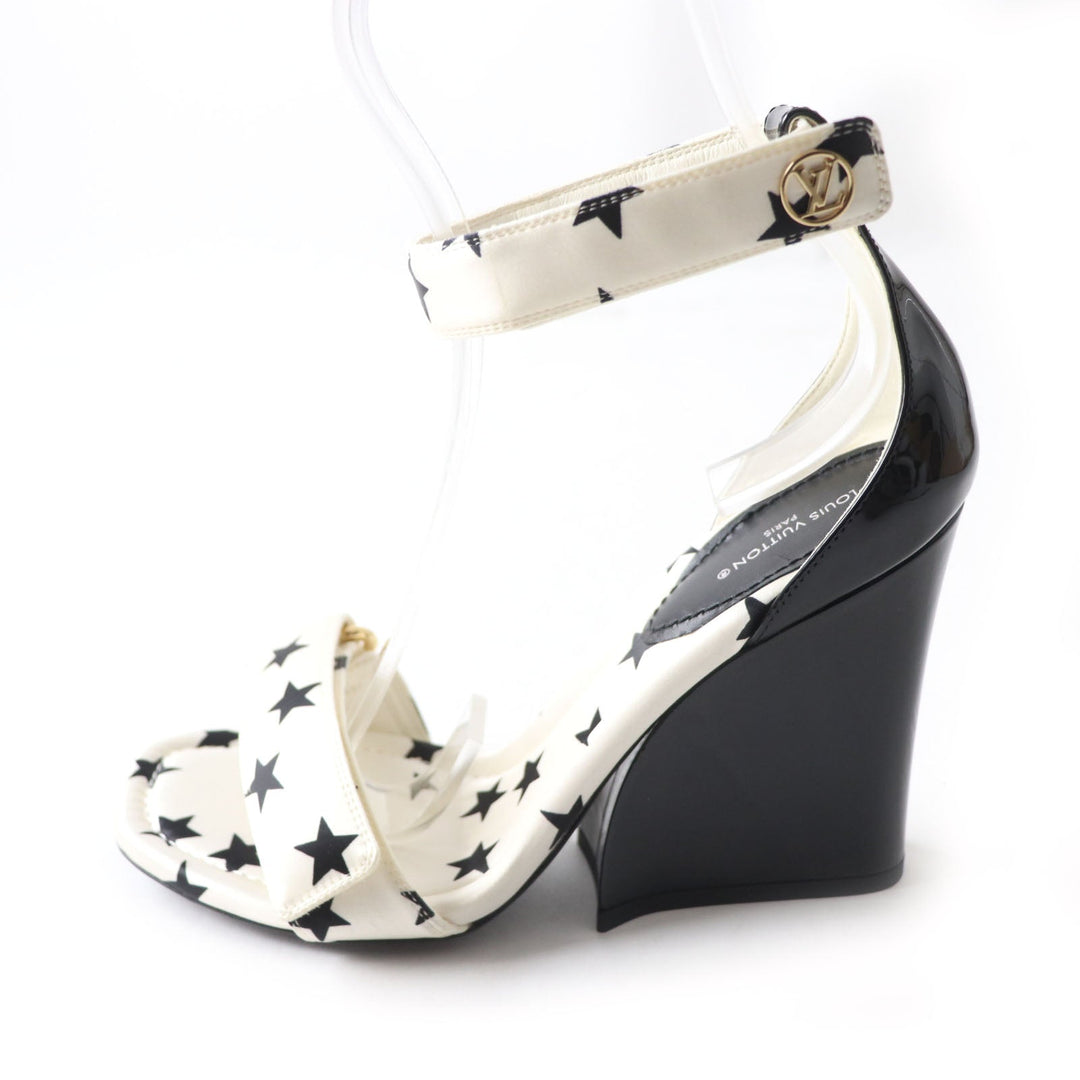 LOUIS VUITTON Sandals Main: Technical satin White black Stellar Line Women 37 1/2 Used Authentic