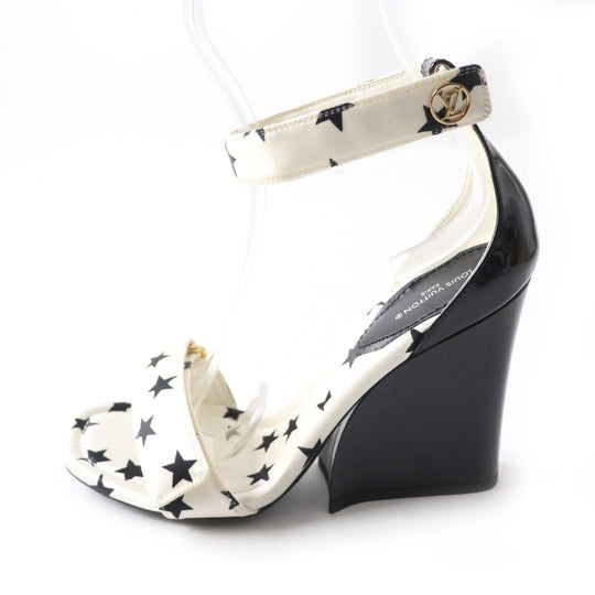 LOUIS VUITTON Sandals Main: Technical satin White black Stellar Line Women 37 1/2 Used Authentic