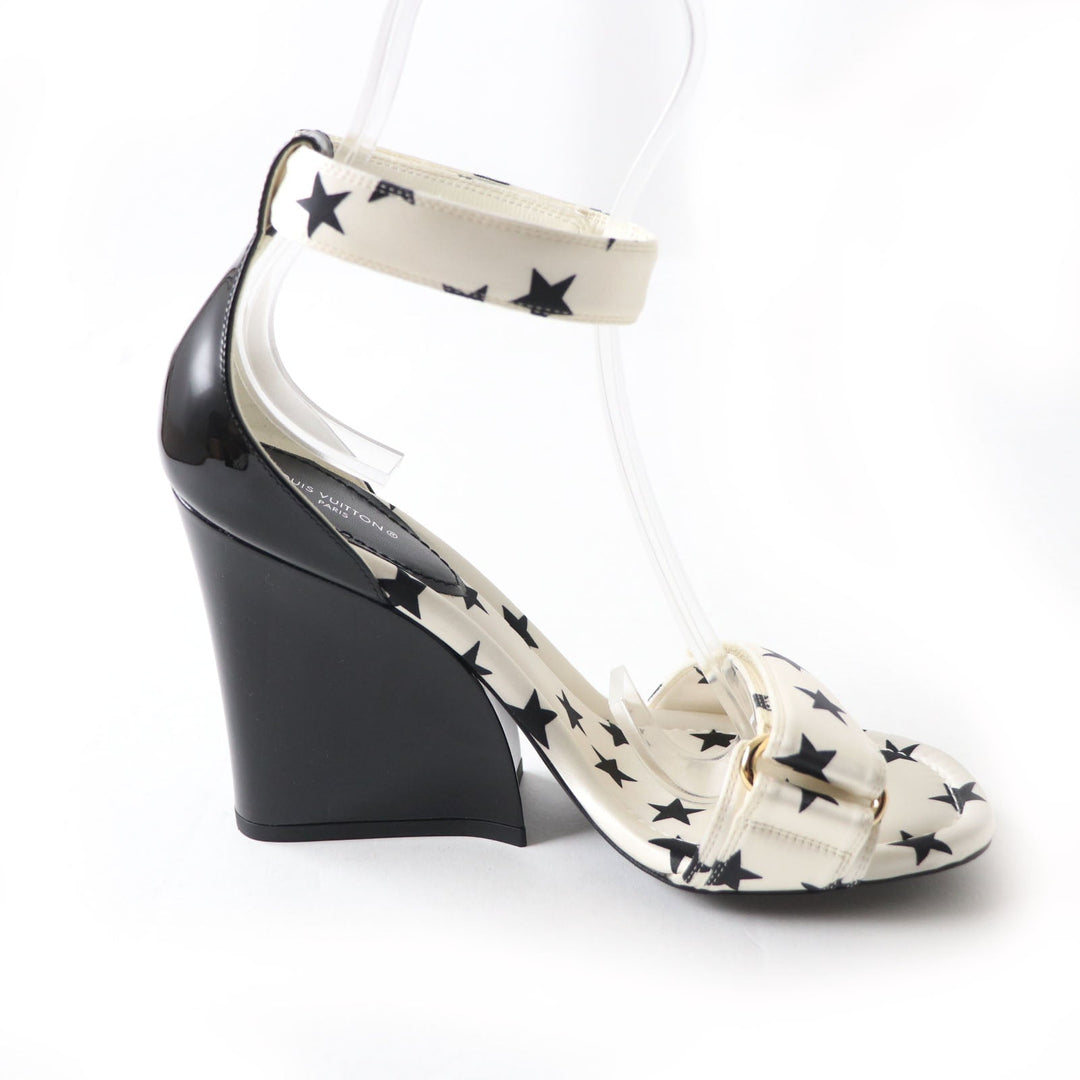 LOUIS VUITTON Sandals Main: Technical satin White black Stellar Line Women 37 1/2 Used Authentic