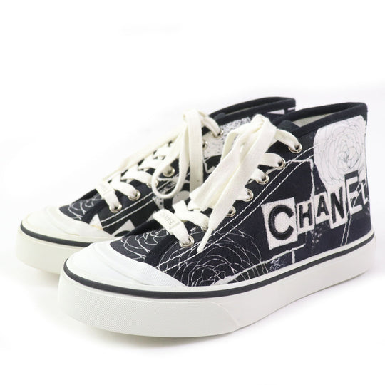 CHANEL High cut sneakers 20P G35960 Main: Canvas, Main: Rubber White black Graffiti Mid Cut Women 35 Used Authentic
