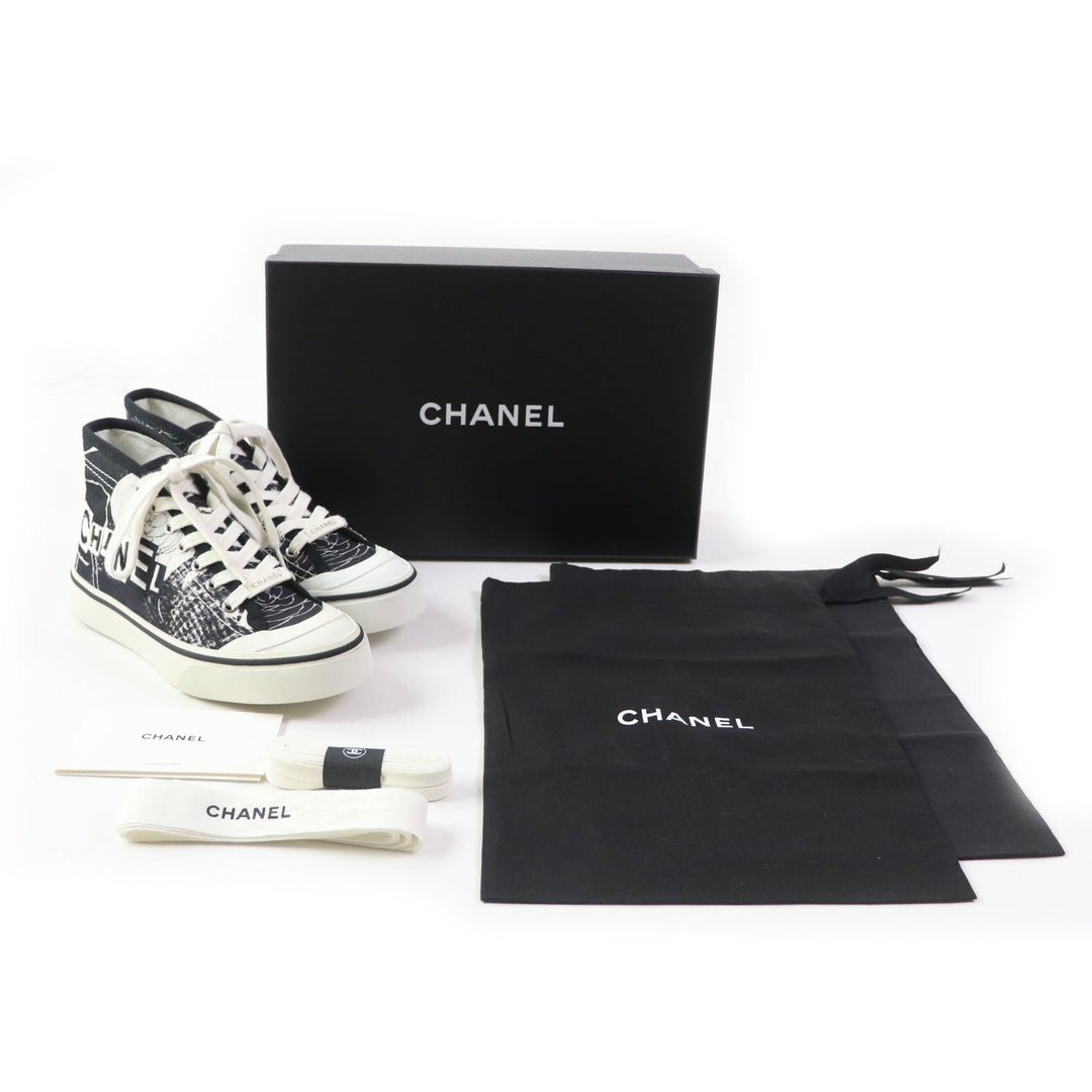 CHANEL High cut sneakers 20P G35960 Main: Canvas, Main: Rubber White black Graffiti Mid Cut Women 35 Used Authentic