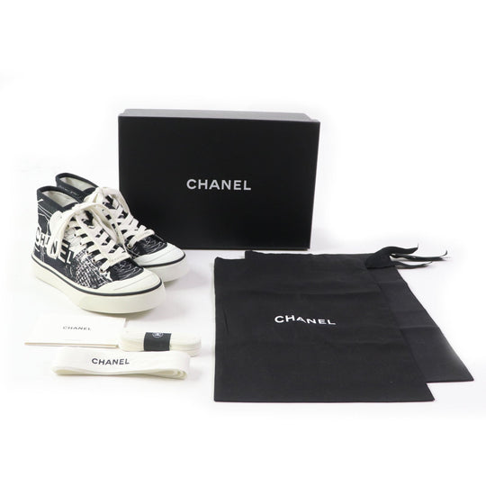 CHANEL High cut sneakers 20P G35960 Main: Canvas, Main: Rubber White black Graffiti Mid Cut Women 35 Used Authentic
