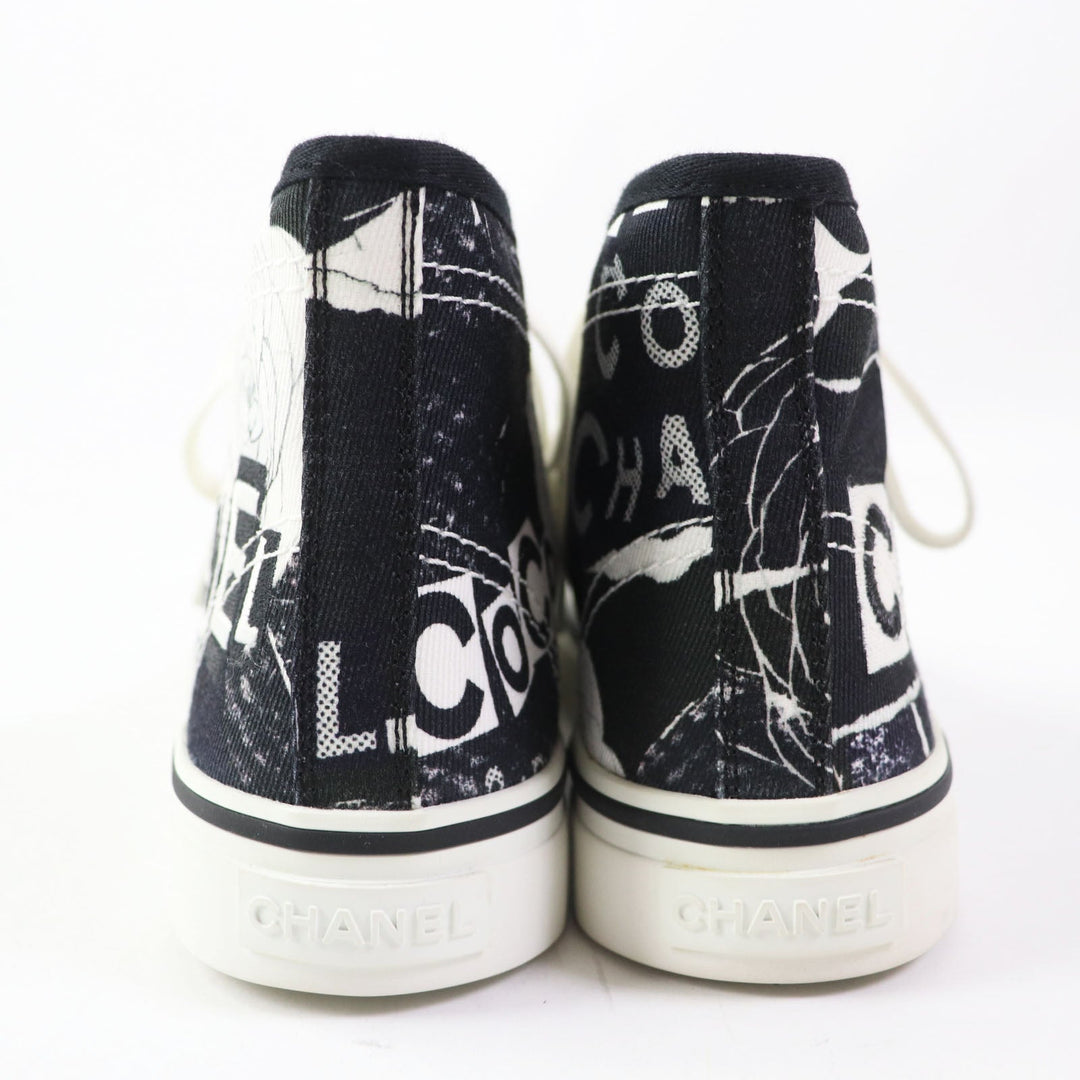 CHANEL High cut sneakers 20P G35960 Main: Canvas, Main: Rubber White black Graffiti Mid Cut Women 35 Used Authentic