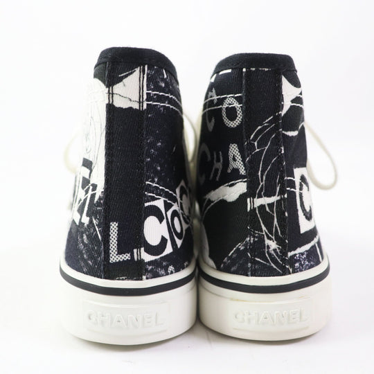 CHANEL High cut sneakers 20P G35960 Main: Canvas, Main: Rubber White black Graffiti Mid Cut Women 35 Used Authentic