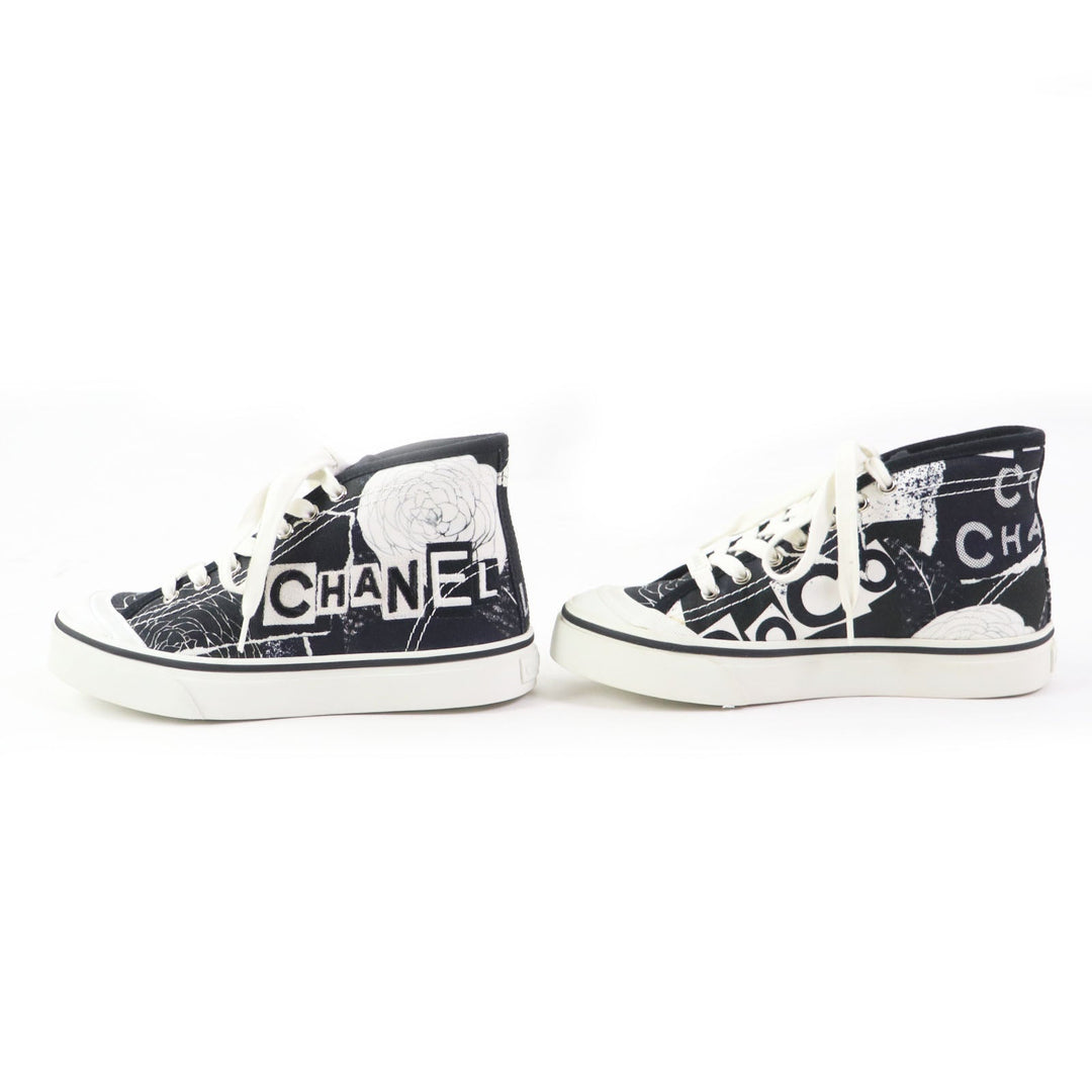 CHANEL High cut sneakers 20P G35960 Main: Canvas, Main: Rubber White black Graffiti Mid Cut Women 35 Used Authentic