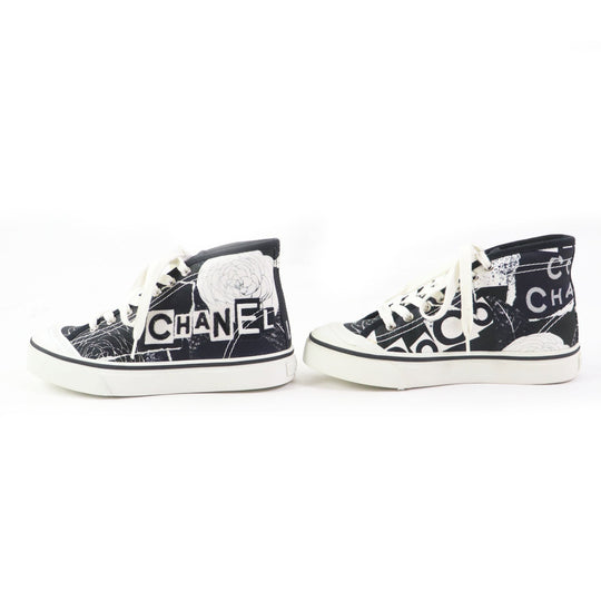 CHANEL High cut sneakers 20P G35960 Main: Canvas, Main: Rubber White black Graffiti Mid Cut Women 35 Used Authentic