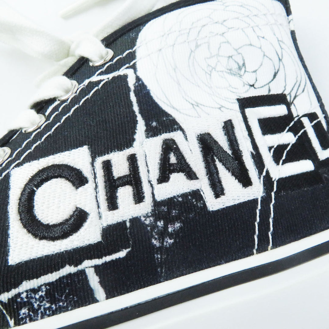 CHANEL High cut sneakers 20P G35960 Main: Canvas, Main: Rubber White black Graffiti Mid Cut Women 35 Used Authentic