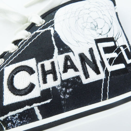 CHANEL High cut sneakers 20P G35960 Main: Canvas, Main: Rubber White black Graffiti Mid Cut Women 35 Used Authentic