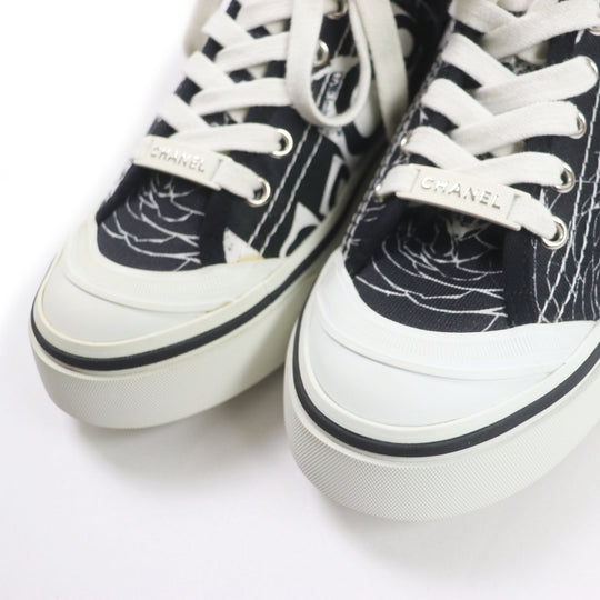 CHANEL High cut sneakers 20P G35960 Main: Canvas, Main: Rubber White black Graffiti Mid Cut Women 35 Used Authentic