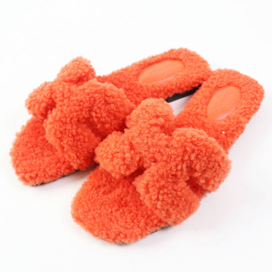 HERMES Sandals H212178Z Ramfer Orange Oran Women 36 1/2 Used Authentic