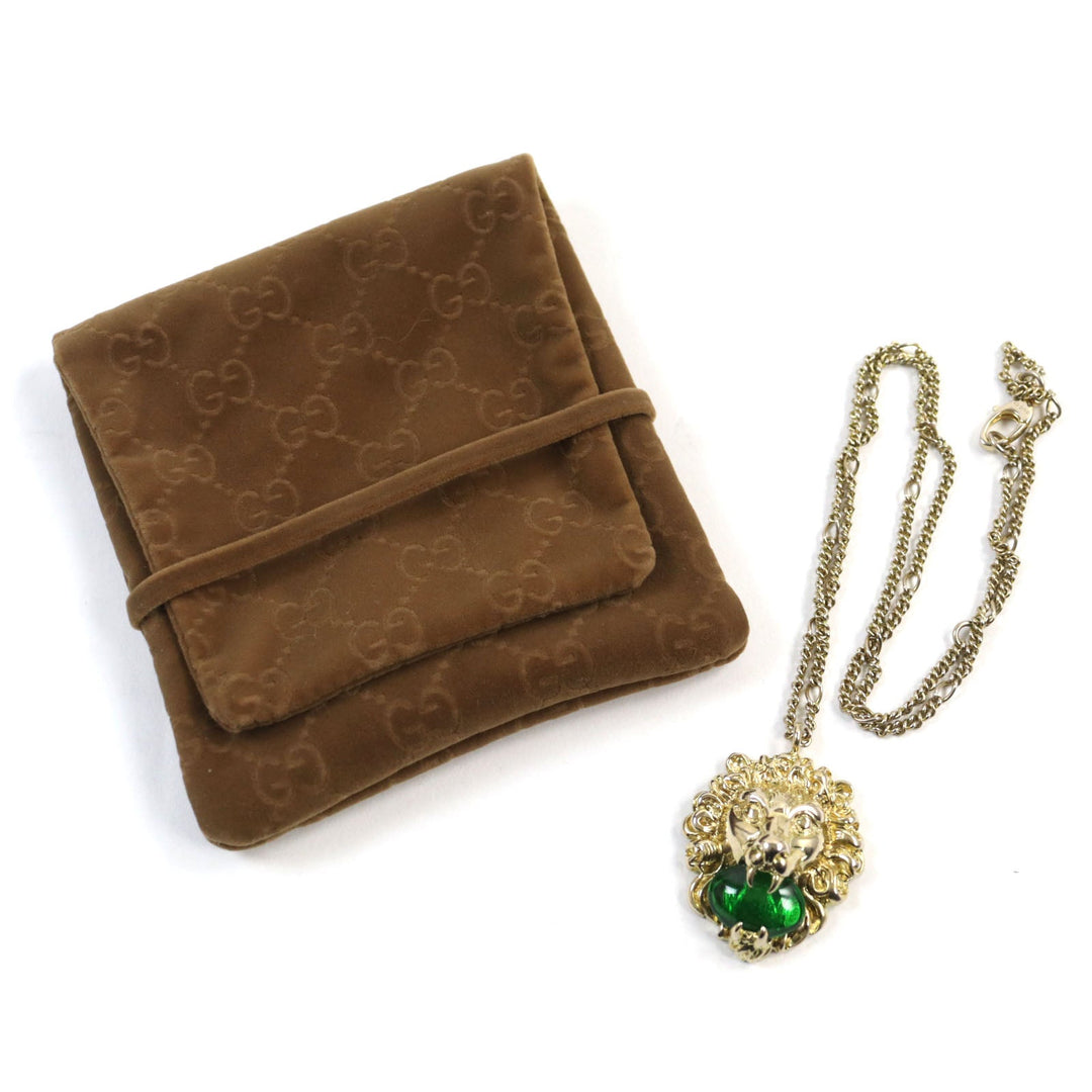 GUCCI Necklace Main: Gold Plated Part: Color Stone Gold green 412885 mens Used Authentic