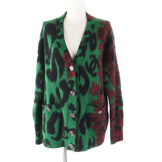 CHANEL cardigan 23A P75362 Main: 43% cashmere, 32% mohair, 19% polyamide (nylon), 6% wool Green Bordeaux Women 34 Used Authentic