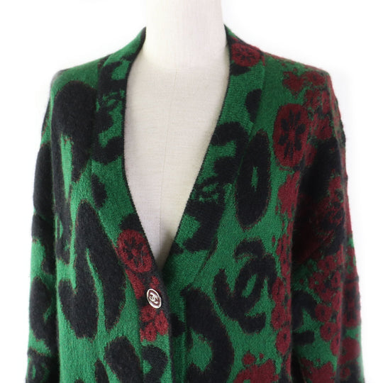 CHANEL cardigan 23A P75362 Main: 43% cashmere, 32% mohair, 19% polyamide (nylon), 6% wool Green Bordeaux Women 34 Used Authentic