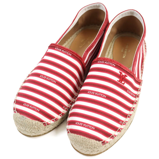 LOUIS VUITTON Slip-on Main: Canvas Red White Border Pattern mens 9 Used Authentic