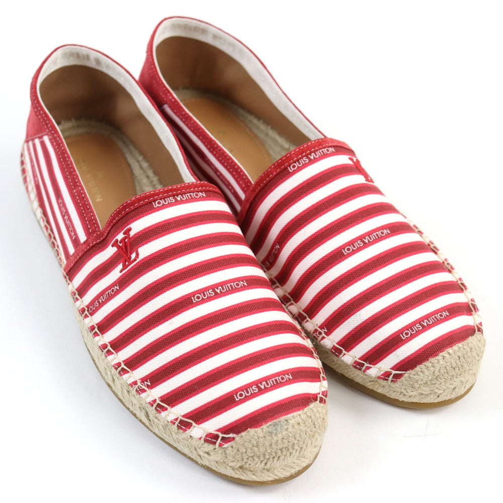 LOUIS VUITTON Slip-on Main: Canvas Red White Border Pattern mens 9 Used Authentic