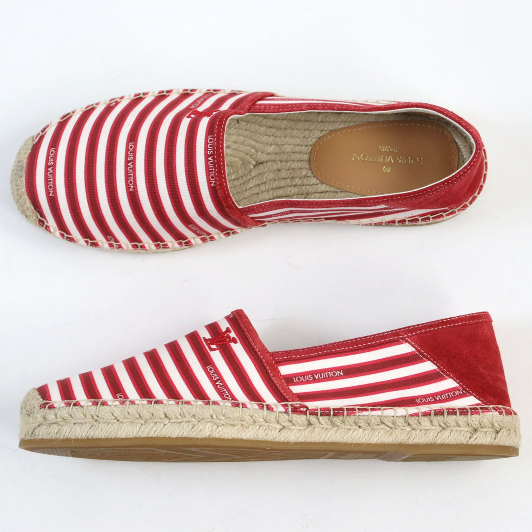 LOUIS VUITTON Slip-on Main: Canvas Red White Border Pattern mens 9 Used Authentic
