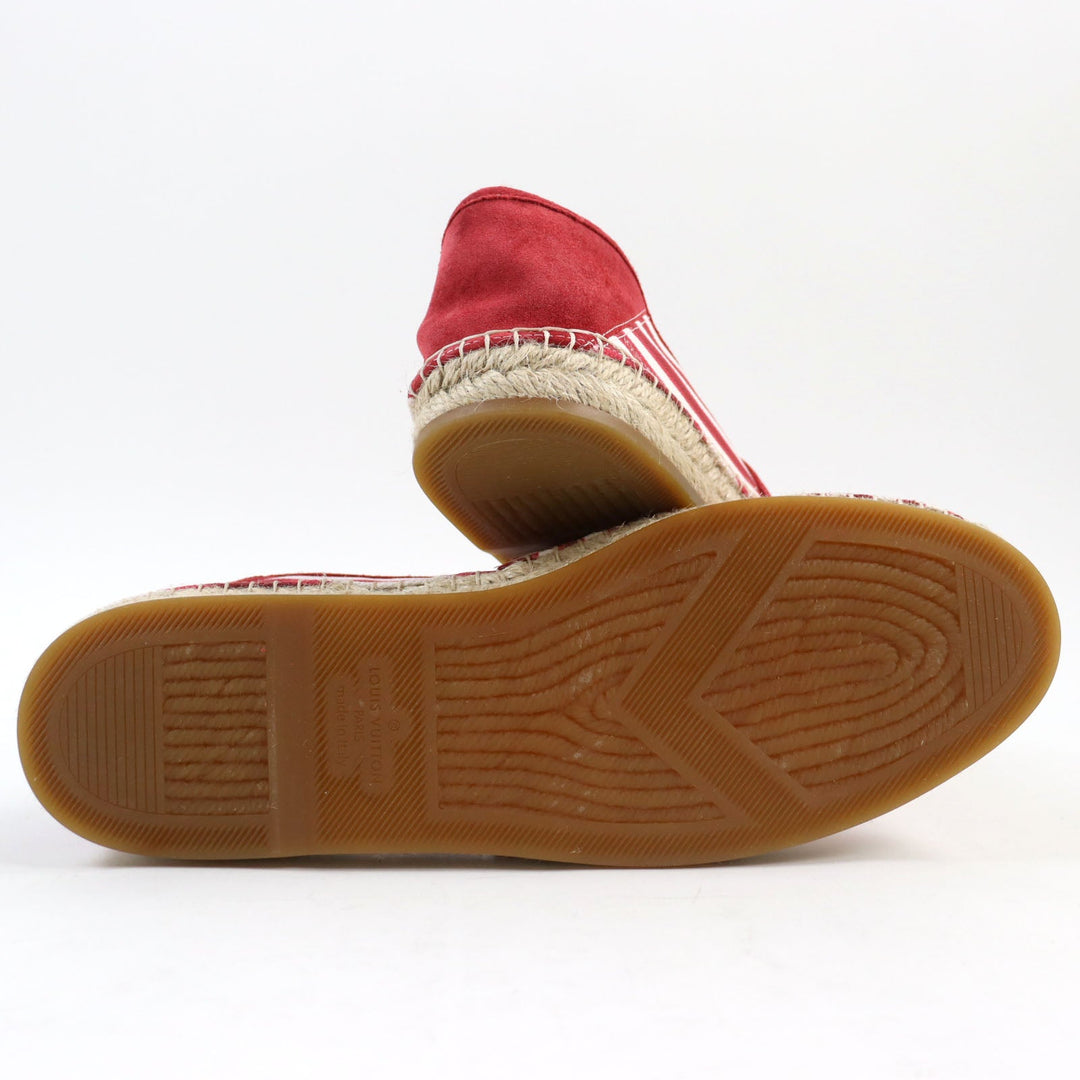LOUIS VUITTON Slip-on Main: Canvas Red White Border Pattern mens 9 Used Authentic