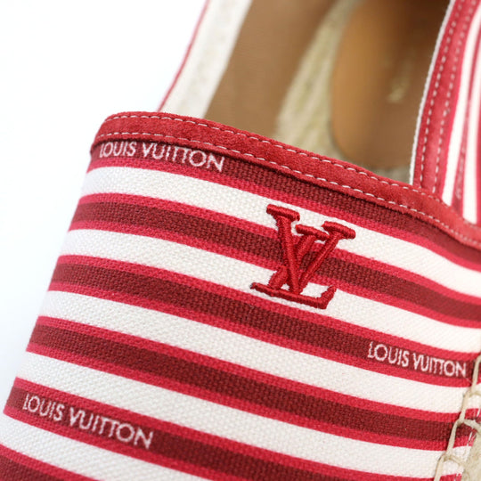 LOUIS VUITTON Slip-on Main: Canvas Red White Border Pattern mens 9 Used Authentic