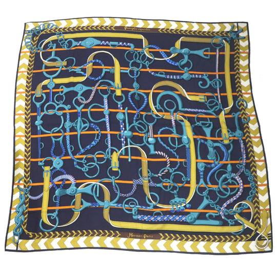 HERMES Stall Main: 70% cashmere, Main: 30% silk Navy type Women Used Authentic