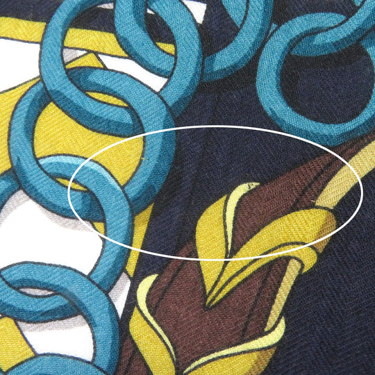 HERMES Stall Main: 70% cashmere, Main: 30% silk Navy type Women Used Authentic
