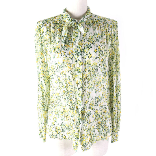 CELINE blouse 2B465294N Main: 100% silk, Buttons: Mother of pearl Yellow Green type Women 40 Used Authentic