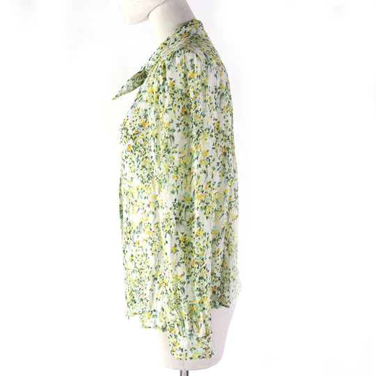 CELINE blouse 2B465294N Main: 100% silk, Buttons: Mother of pearl Yellow Green type Women 40 Used Authentic