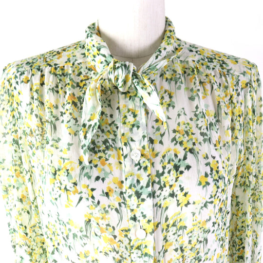 CELINE blouse 2B465294N Main: 100% silk, Buttons: Mother of pearl Yellow Green type Women 40 Used Authentic