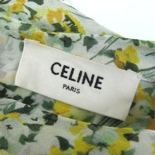 CELINE blouse 2B465294N Main: 100% silk, Buttons: Mother of pearl Yellow Green type Women 40 Used Authentic