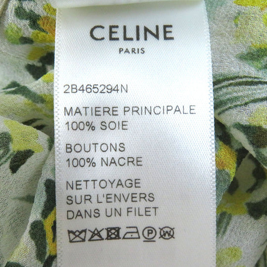 CELINE blouse 2B465294N Main: 100% silk, Buttons: Mother of pearl Yellow Green type Women 40 Used Authentic