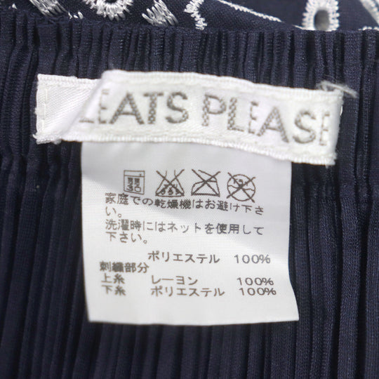 PLEATS PLEASE Long skirt Main: 100% polyester, embroidery part (upper thread): 100% rayon, embroidery part (lower thread): 100% polyester Navy white Women 1 Used Authentic