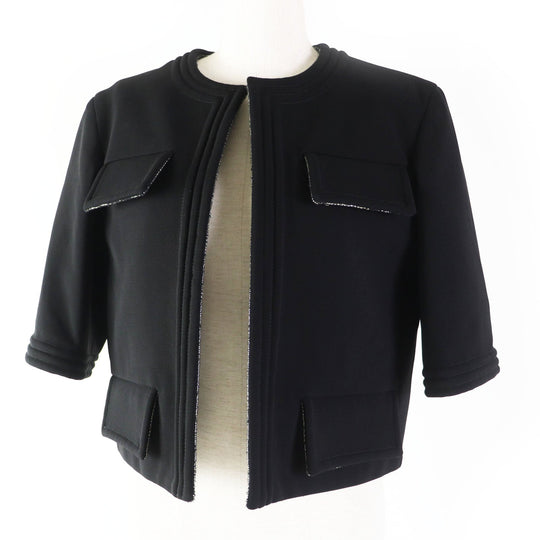 CHANEL No color jacket P44726 Outer: 96% rayon, Outer: 4% polyurethane, Lining: 44% polyester, Lining: 39% nylon, Lining: 17% cotton black Women 36 Used Authentic