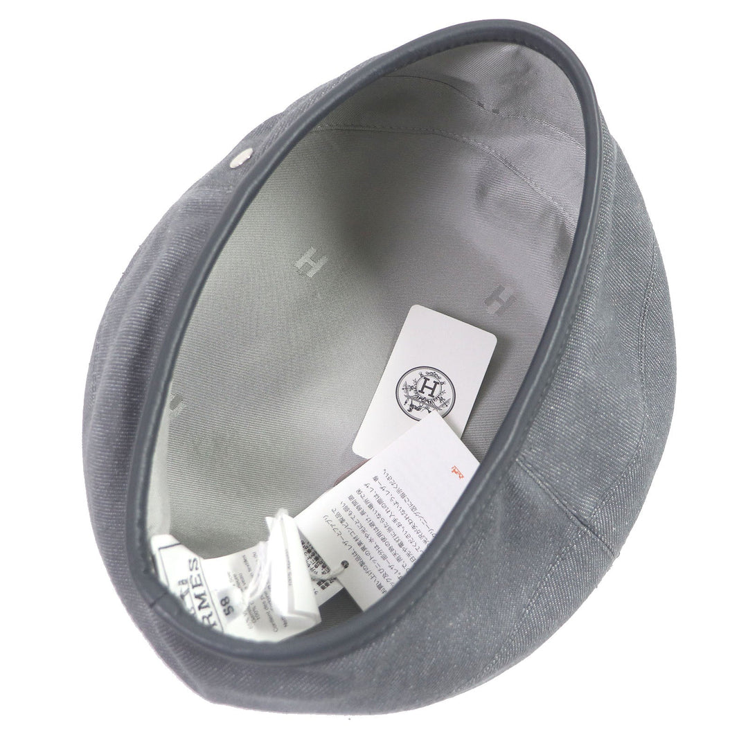 HERMES beret Main: 100% cotton, Lining: 65% rayon, Lining: 35% silk, Part: 100% leather gray Saint Honor Women Used Authentic