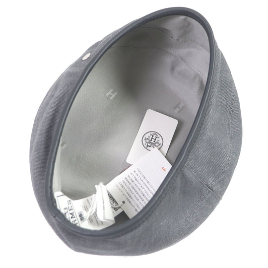 HERMES beret Main: 100% cotton, Lining: 65% rayon, Lining: 35% silk, Part: 100% leather gray Saint Honor Women Used Authentic