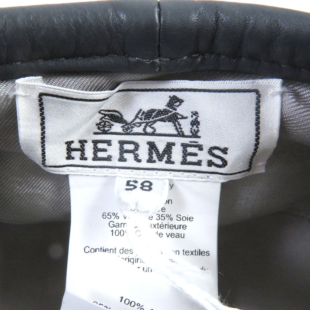 HERMES beret Main: 100% cotton, Lining: 65% rayon, Lining: 35% silk, Part: 100% leather gray Saint Honor Women Used Authentic